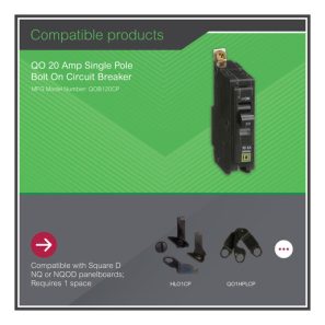 Disjoncteur QOB120 Square D – 20 A 1 pôle 120 V bolt-on – Image 2