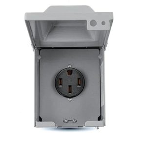 Prise NEMA 14-50R 50 A 125/250 V en boîtier métallique pour recharge de véhicules électriques et branchements de VR.